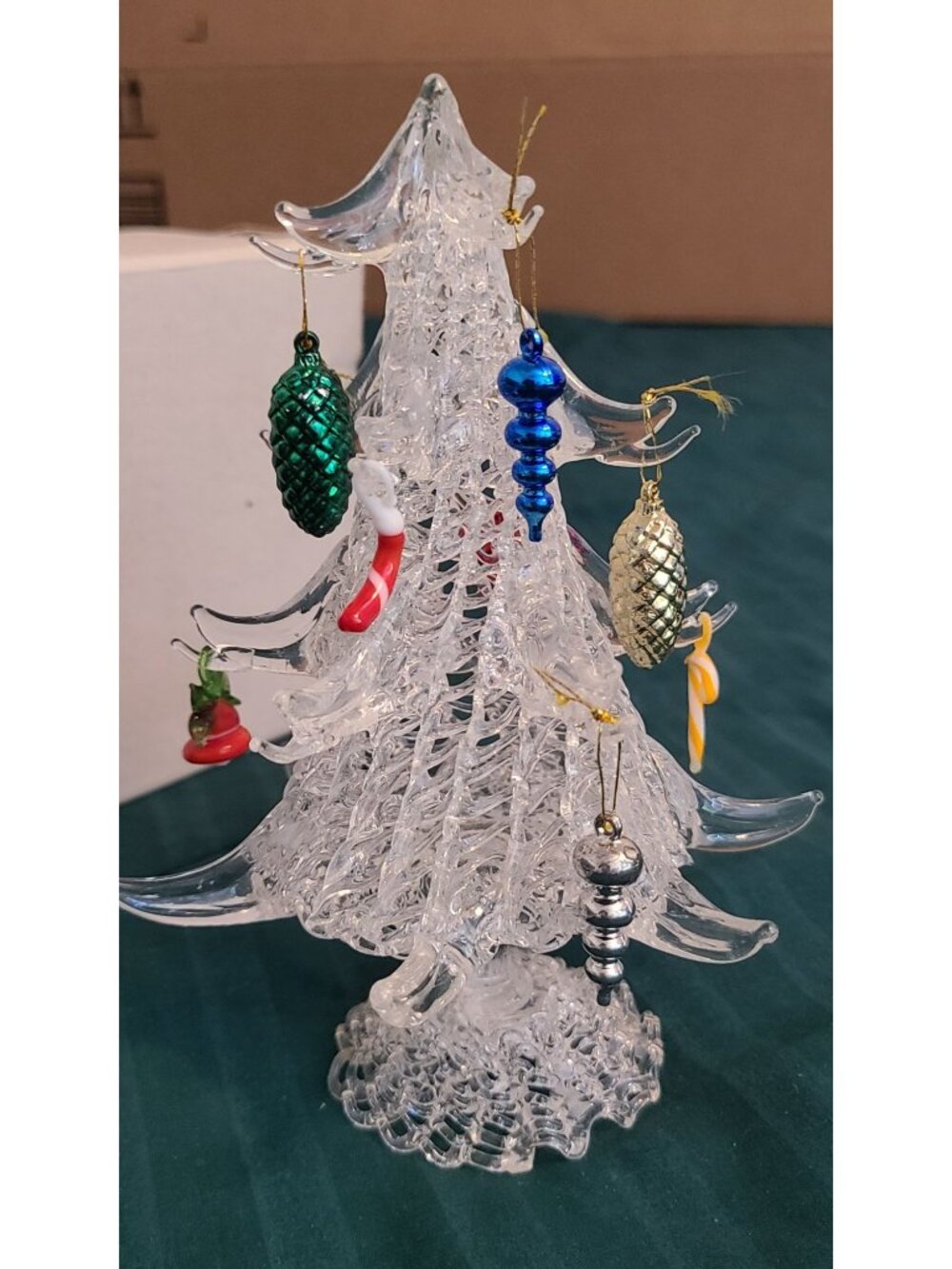 Vintage Glass Crystal Christmas Tree Figurine w/ Hanging Ornaments 5-6"